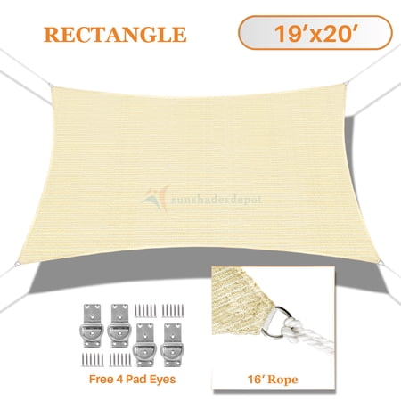 Sunshades Depot 19' x 20' Sun Shade Sail Rctangle Permeable Canopy Tan Beige Custom Size Available Commercial Standard