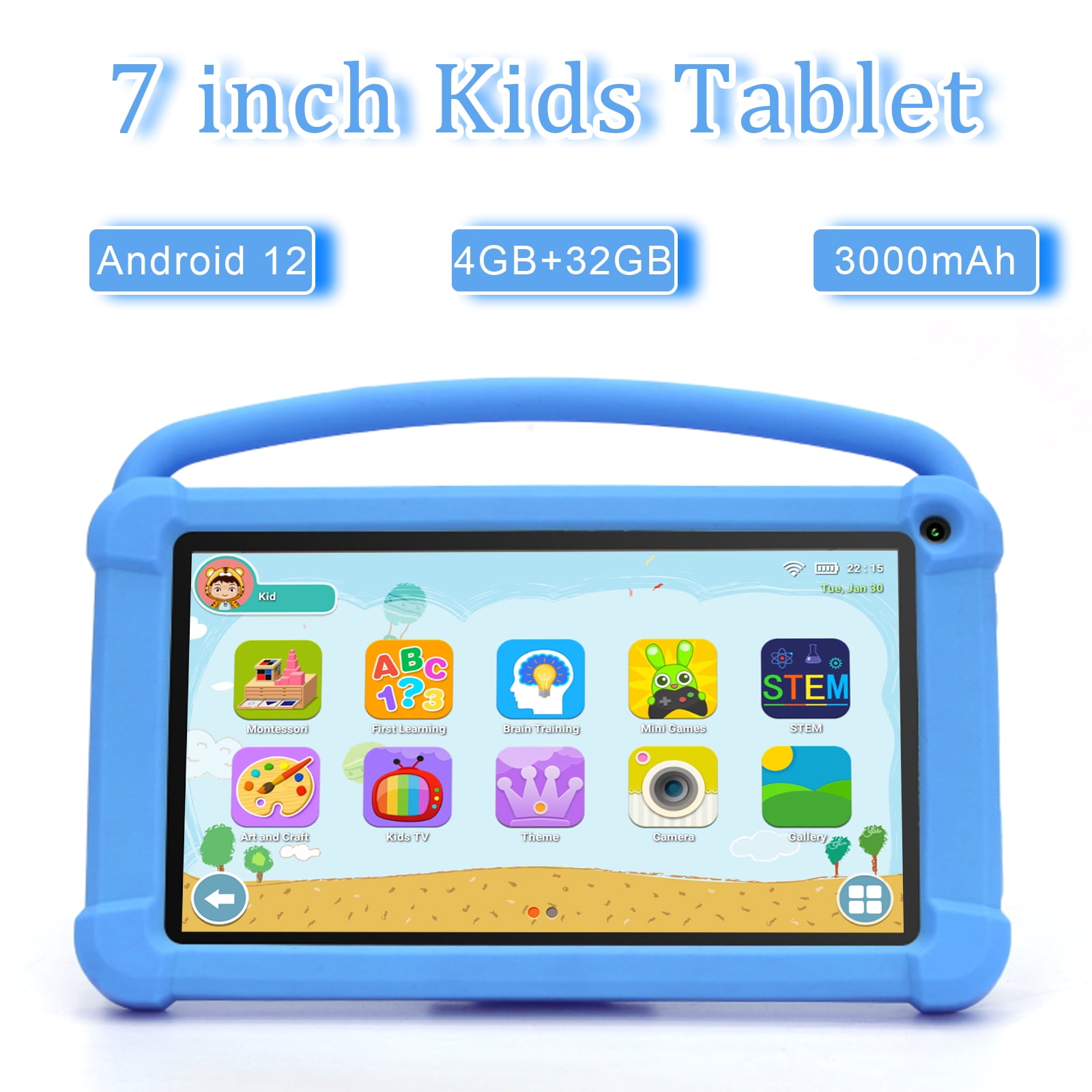 BYANDBY Tablet for Kids 7 inch Android 12.0 Tablet, 4GB+32GB ROM （1TB Expand） blue