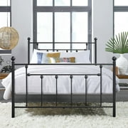 Victorian Full Size Metal Platform Bed Frame with Headboard & Footboard, No Box Spring Needed, Black