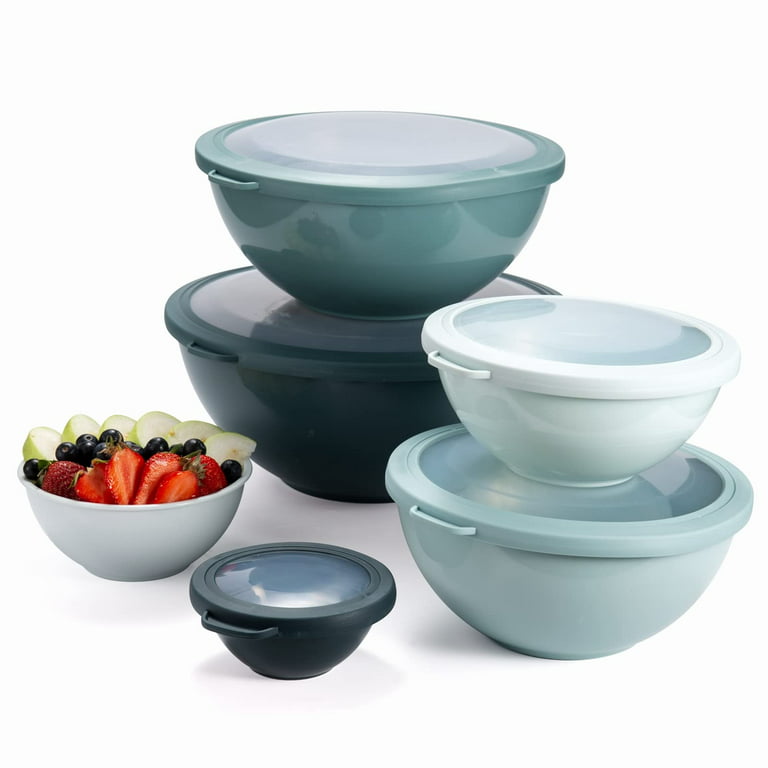 COOK WITH COLOR Mixing Bowls with TPR Lids - 12 Piece Plastic Nesting Bowls  Set includes 6 Prep Bowls and 6 Lids - Microwave Safe (Sage)