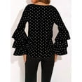 thumbnail image 2 of Women'S Polka Dot Bell Sleeve Top Plus Size Folded Sleeve Chiffon Shirt Tops Black 5XL, 2 of 5