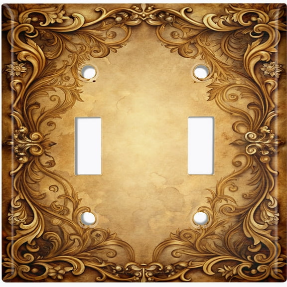 Metal Light Switch Wall Plate Outlet Cover (Printed Image of Vintage Floral Frame - Double Toggle)