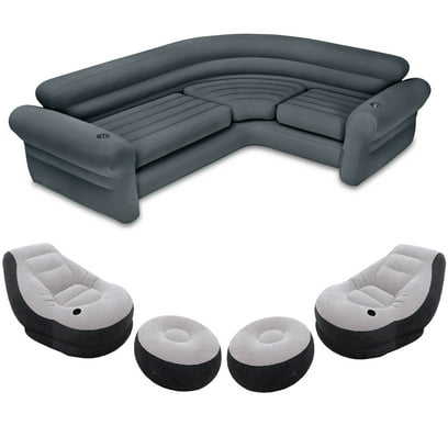 Intex Indoor Corner Sectional Couch with Lounge Chair & Ottoman Set (2 Pack)