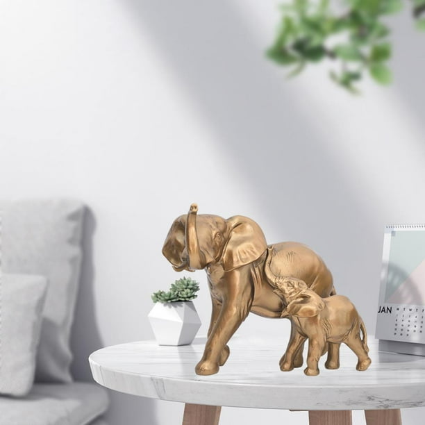 Estatuilla de de resina, estatua , escultura de hijo, tesanía shui pa escritorio, estantería, decoración, Cobre Izquierda Baoblaze Estatua de escultura de elefante