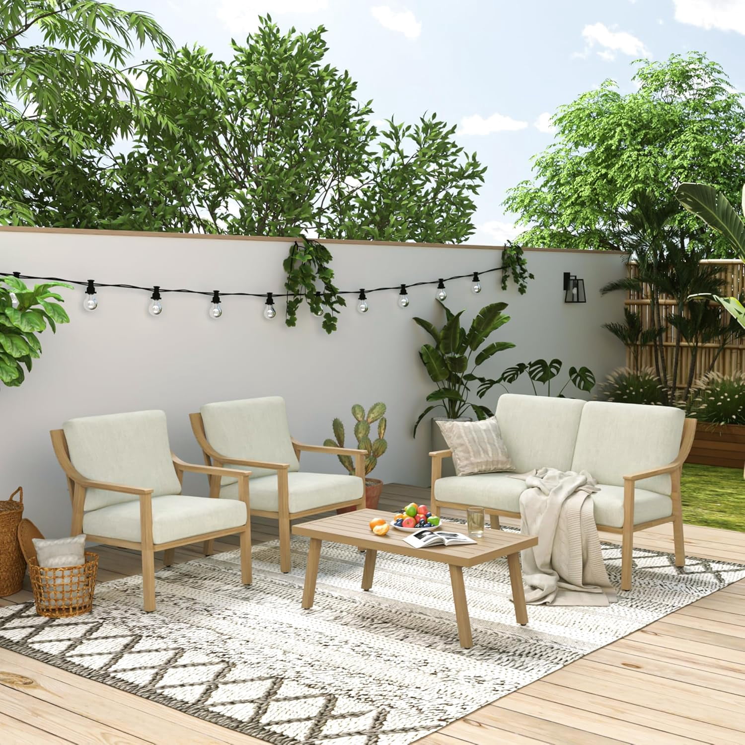 T-Patio Aluminum Outdoor Loveseat, All Weather Patio 2-Seater Sofa, Beige, Set of 1