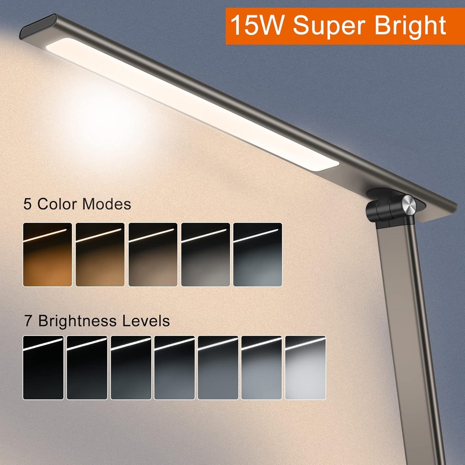 Multifunctional LED Desk Lamp with 10W Fast Wireless Charger, USB Charging Port,1800Lux Super Bright,5 Lighting Mode,7 Brightness, Touch Control, Auto Timer, 15W Office Table Lamp