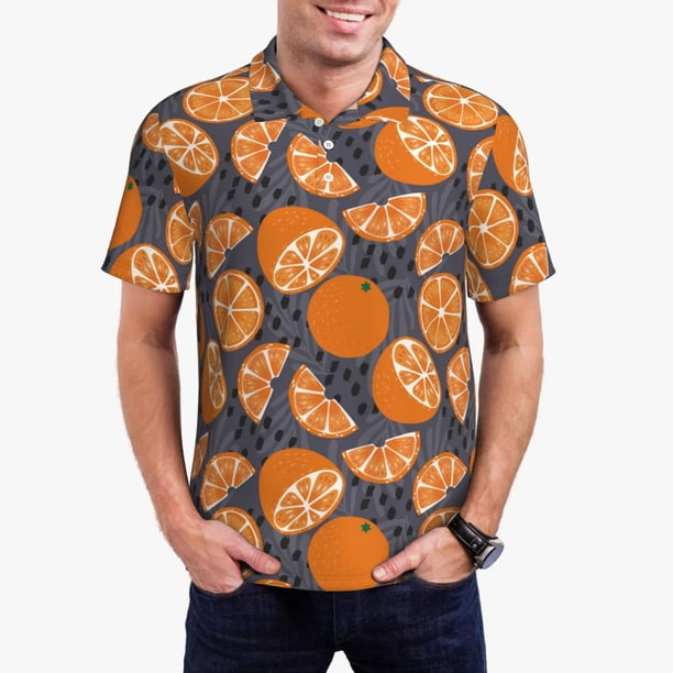Fotbe Various Oranges Camiseta Polo de Golf para Hombre con Estampado – Camisa Deportiva Transpirable con Cuello Abotonado-Small