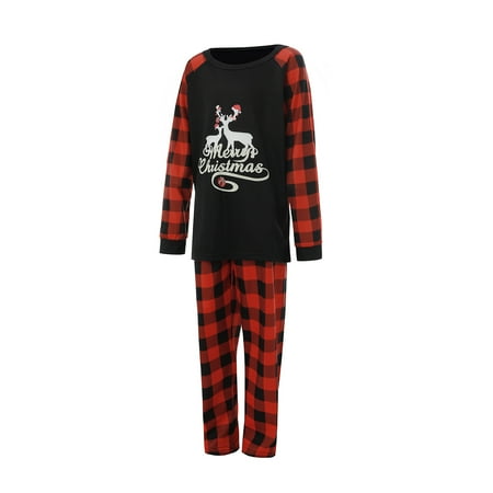 

WenaZao Christmas Family Pajamas Set Letter Print Tops+Plaid Trousers/Romper