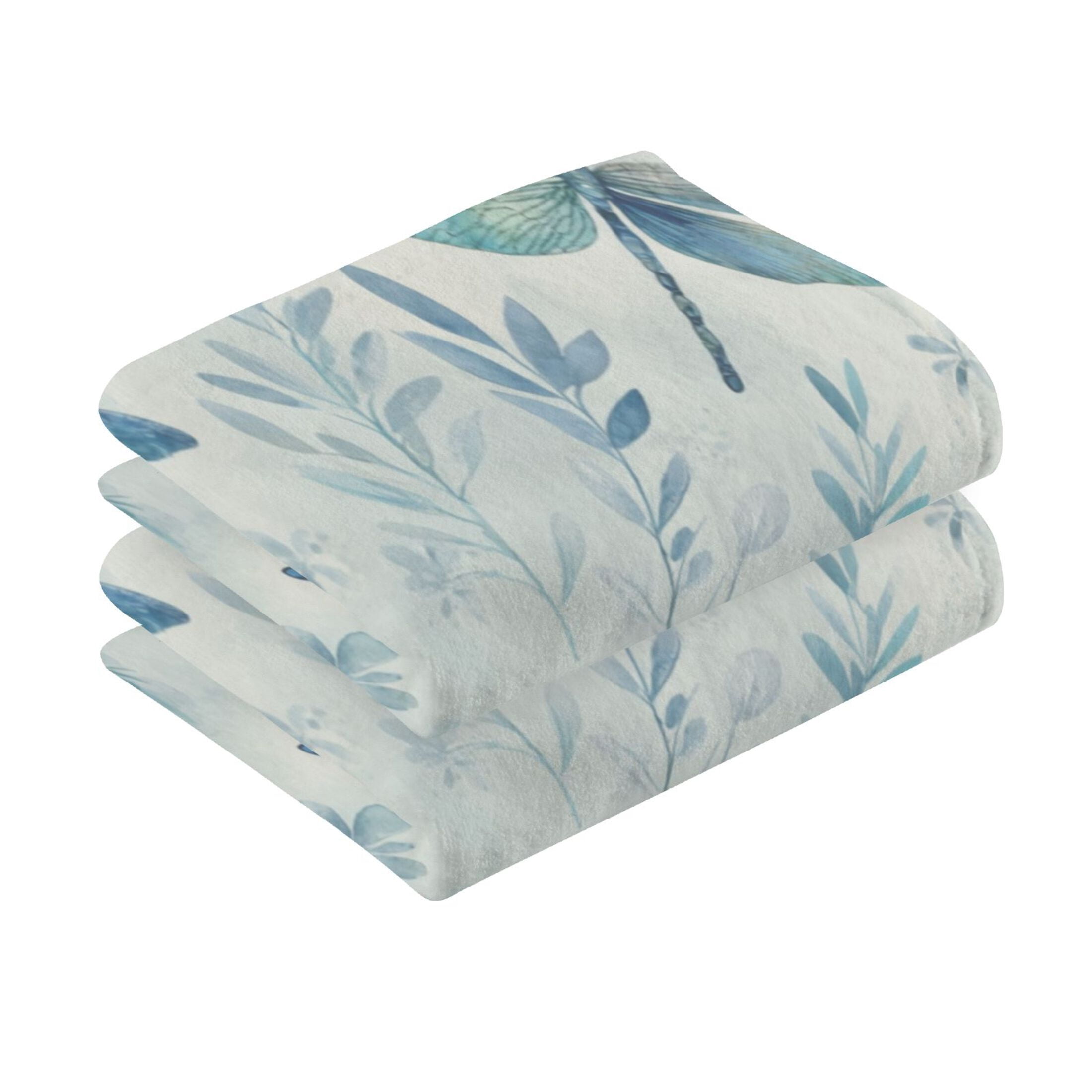 2 Pcs Hand Towels Sets Delicate Dragonflies Pattern Cotton Towel Set Absorbent Face Towel for Bathroom Kitchen Shower Hotel Decor