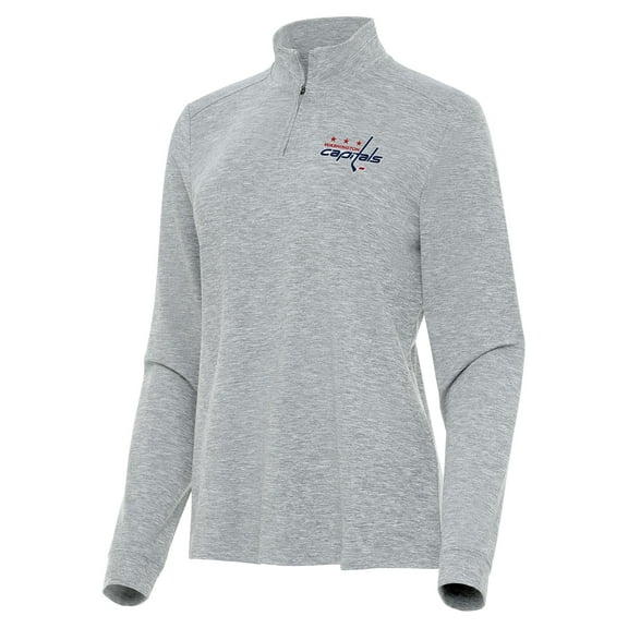 Women's Antigua Heather Gray Washington Capitals Mentor Quarter-Zip Mock Long Sleeve Top