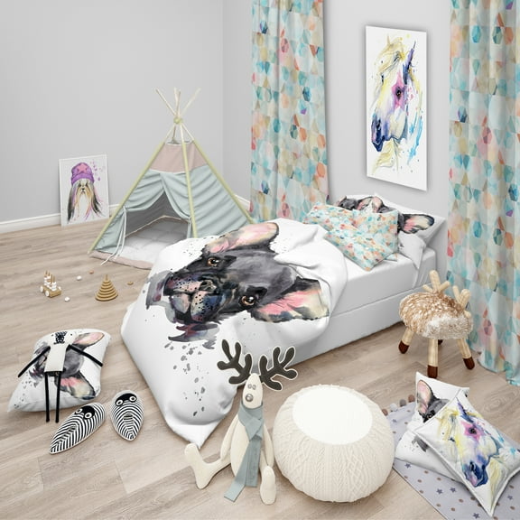 Designart 'Cute Watercolor Puppy Dog' Modern & Contemporary Duvet Cover Set