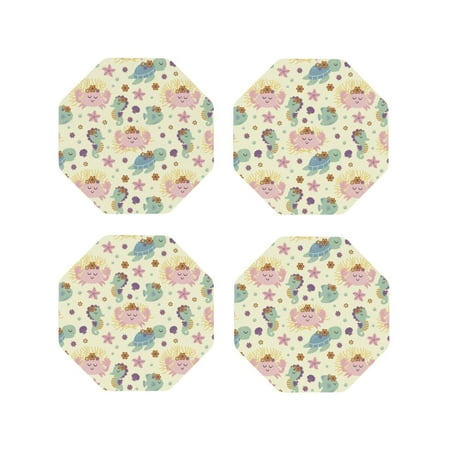 

Tideii Turtle Crab Sea Horse for Leather Coasters 4 Pieces Anti-fouling and Anti-scalding Decorative Coasters Suitable for Restaurants Kitchens Coffee Shops-Octagon