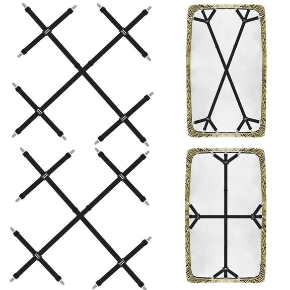 Armscye 2 Sets Adjustable 4 Way Bed Sheet Straps Clips, Elastic Bed Sheets Straps, Fitted Sheet Tightener, Mattress Sheet Corner Fasteners Holder and Suspenders