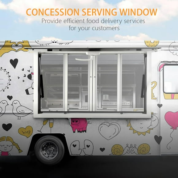 TROPOW Fenêtre de Service pour Camion de Nourriture en Aluminium 36 Pouces x 36 Pouces – Écrans Coulissants, Protection Auvent, Mécanisme de Verrouillage et Crochet de Traînée pour Restauration Mobile
