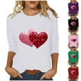 thumbnail image 2 of Sijiajgjfu 3/4 Lenght Sleeve T Shirt for Women Glitter Heart Graphic Valentines Day Shirts Fashion Crew Neck Tunic Tops Shirts Pink XL, 2 of 6