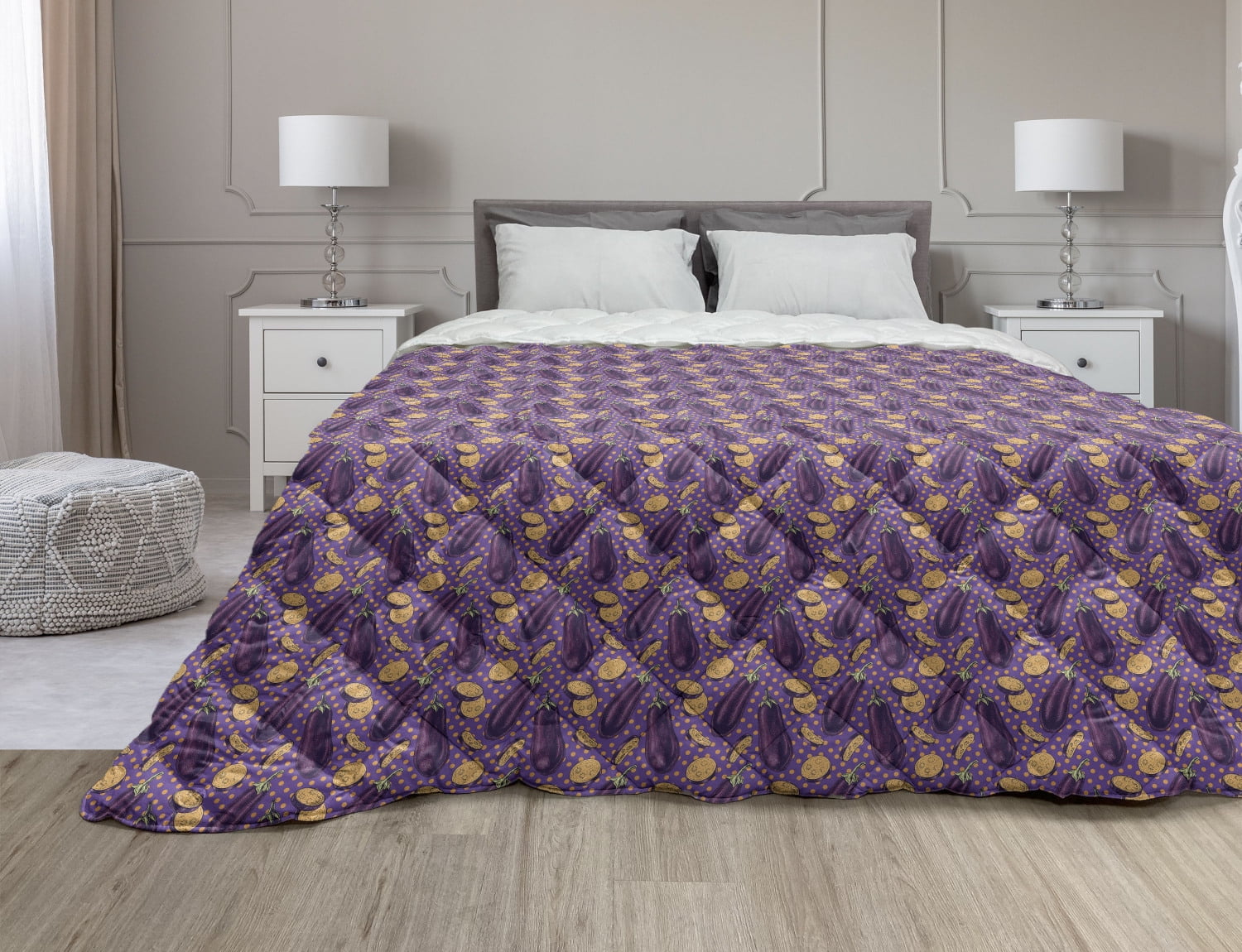Eggplant Pattern Print Bed Set Quilt