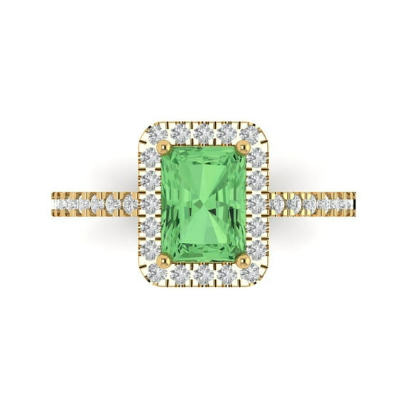 Halo Engagement Ring for Women - 1.86ct Simulated Green Diamond in 18K Yellow Gold Promise Ring
