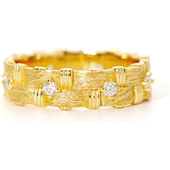 Gold Wedding Bands for Women with Brushed Finish 925 Sterling Silver Rings Simulated Diamond Ring Women's Eternity Rings CZ Rings for Women