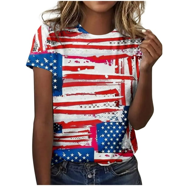 Blusa de manga corta con estampado de cuello redondo informal para mujer a la moda, Tops de verano Fridja ghk4905