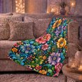 thumbnail image 6 of Blue Floral Oil Painting Autumn Harvest Scene, Cozy Pet Portrait Pattern, Warm Flannel Blanket for Living Room and Bedroom, Cat Lovers Thanksgiving Gift, Pet Lover Home Decor, 6 of 9