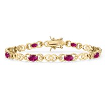 Gem Stone King 18K Yellow Gold Plated Silver Red Created Ruby and Lab Grown Diamond Bracelet for Women | 4.01 Cttw | Gemstone July Birthstone | Oval 6X4MM | Length 7.25 inches