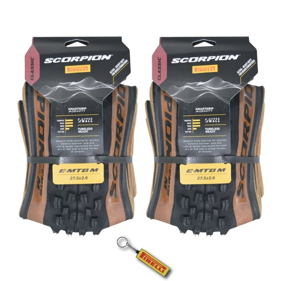 Pirelli Scorpion E-MTB M 65-584 (27.5 x 2.6) MTB Bicycle Tire - Versatile E-Mountain Bike Tire for Trail and Enduro Use, Mixed Terrain, E-Bike MTB, 120 TPI Mountain Bike Tires w/Keychain (2Pk)