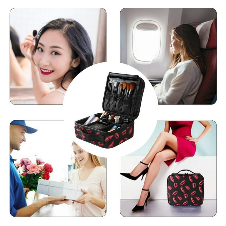 Makeup Bag Cosmetic Bags Travel Makeup Train Case Travel Portable Handbag Storage Bag Large Organizer Toiletry Bag Multifunction with Adjustable Dividers for Girls Women Walmart