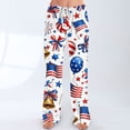 thumbnail image 2 of 250th Anniversary Pants for Women Patriotic Star American Flag Print Elastic High Waist Pants Wide Leg Regular Fit Daily Wear Comfy Pajama Bottoms, #01 Royal Blue, L, 2 of 5