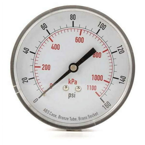 ZoroSelect Pressure Gauge, 0 to 160 psi, 1/4 in MNPT, Plastic, Black