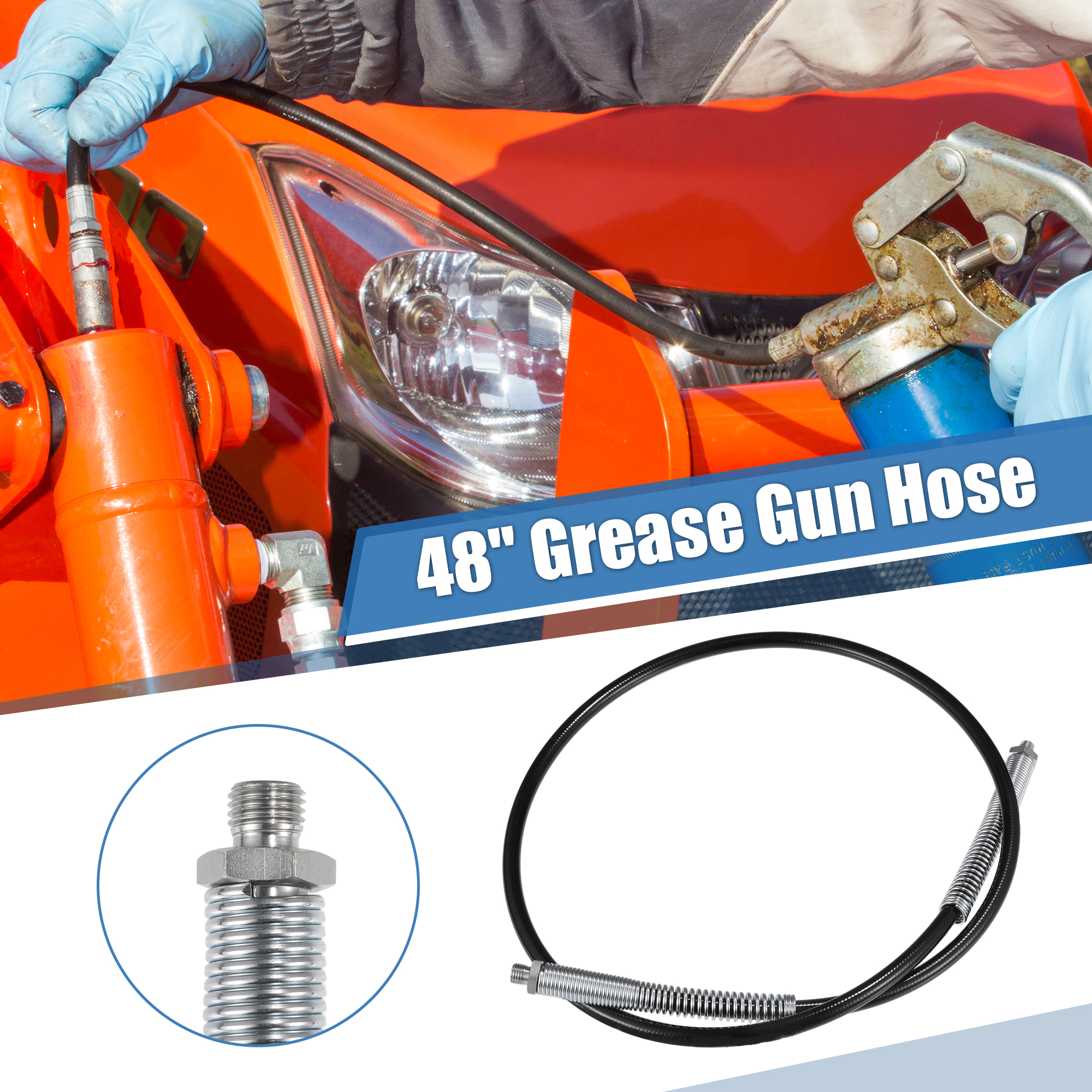 Unique Bargains Universal 10000psi 48" Car Grease Gun Flex Hose Extension Non-Slip Black
