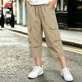 thumbnail image 4 of Nilvkv Boys Cargo Pants, Boys Pants, Solid Color Cropped Joggers in Relaxed Fit with Side Pockets, cool choice for Outdoor Wear Beige 11-12 Years, 4 of 8