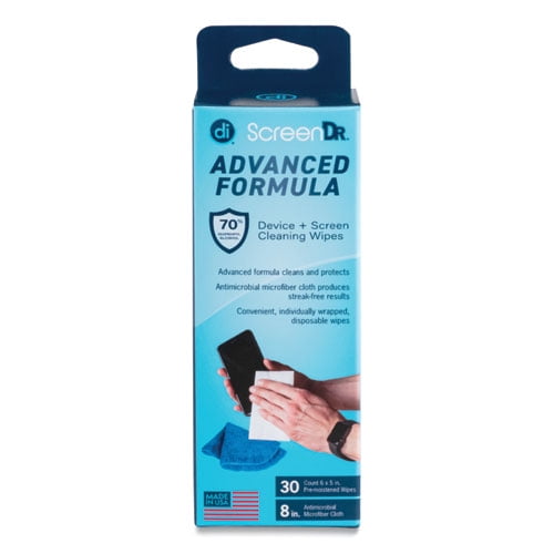 ScreenDr Device and Screen Cleaning Wipes, Includes 30 Individually Wrapped Wipes and 8