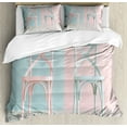 thumbnail image 1 of Pastel Duvet Cover Set Queen Size, Modern Image of Two-toned Retro Modern Design Wooden Chairs Art Print, Decorative 3 Piece Bedding Set with 2 Pillow Shams, Pale Blue Grey and Rose, by Ambesonne, 1 of 3