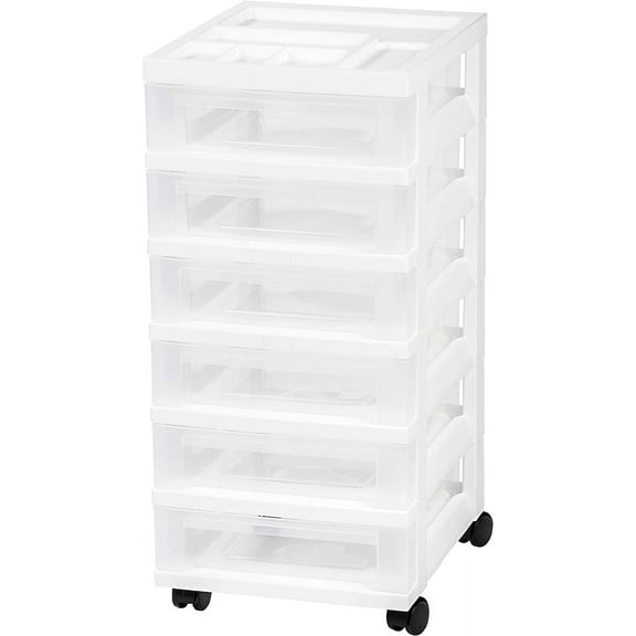 6-Drawer Storage Cart with Organizer Top, White