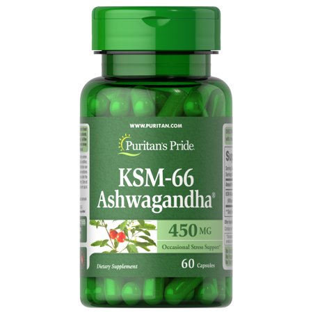 Puritan's Pride KSM-66 Ashwagandha® 450mg, Highly Concentrated Dietary Supplement for Stress Relief, Mood Enhancing, and Memory Support, 1 Month Supply, 60 Capsules