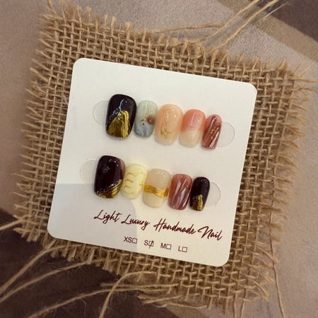 Autumn and winter Maillard tar smudge hand-worn nail piece light luxury pure handmade high quality control nail
