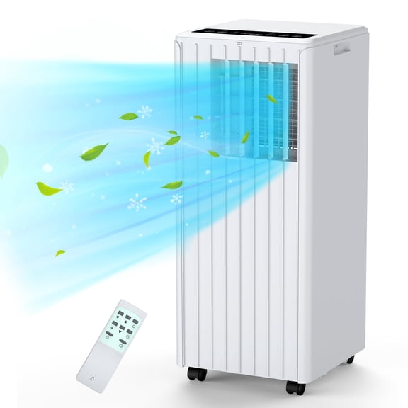 QinaQin 8000 BTU Portable Air Conditioner, Cools Rooms Up to 350 Sq.ft, 3-in-1 Unit with Fan & Dehumidifier Modes, Includes Remote Control, 24H Timer, Easy-Install Kit & Casters for Bedroom Office RV