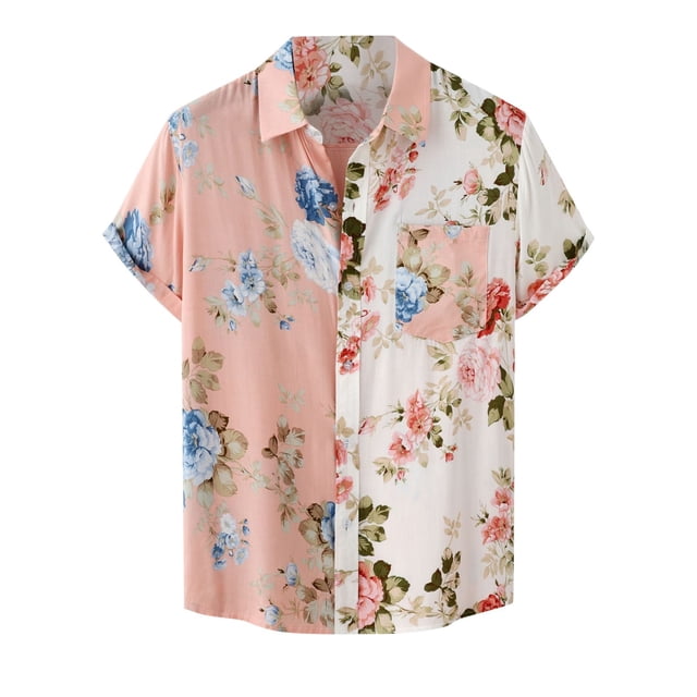 Wyzesi Chemise Rouge Habillée pour Hommes Chemise Hawaïenne à Manches Courtes Décontractée Boutonnée Chemise de Plage Tropicale Chemise Habillée pour Hommes Col Pointu