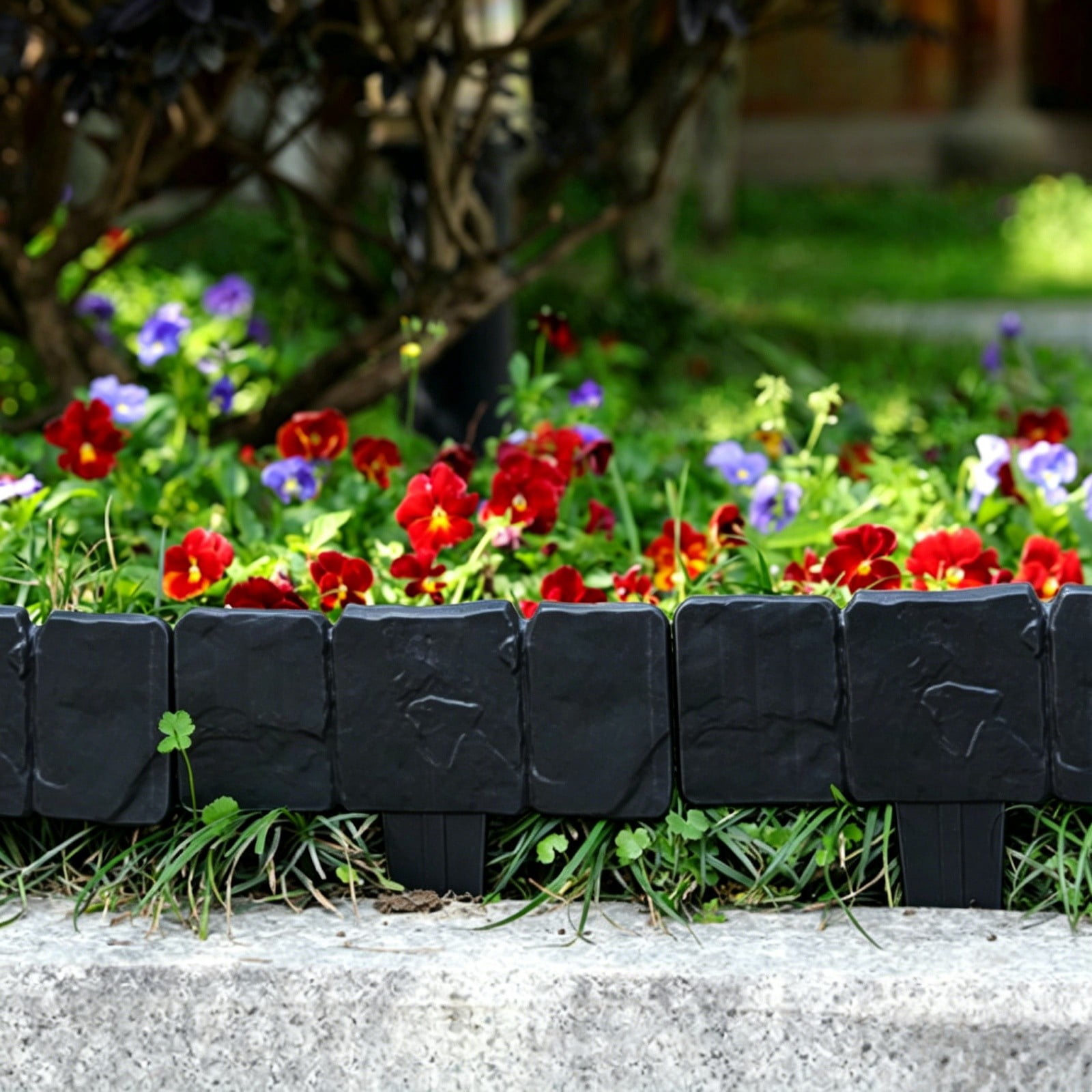 Garden Edging Border, Imitation Stone Fence Panels, Decorative Flower Bed Edging Barrier for Landscaping, Lawn Border with Ground Spikes for Patio Backyard