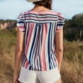 thumbnail image 4 of Camiseta de verano azul oscuro con cuello redondo y lazo, talla M, camiseta con mangas con volantes y rayas verticales, 4 of 6