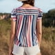 thumbnail image 4 of Camiseta de verano azul oscuro con cuello redondo y lazo, talla M, camiseta con mangas con volantes y rayas verticales, 4 of 6