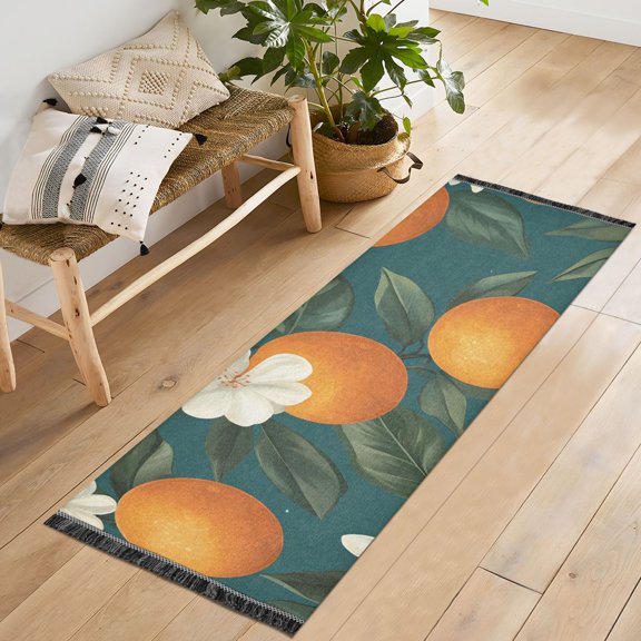 Yayeee Runner Rug for Bedroom 2'x6' Machine Washable Hallway Non Slip Mat, Retro Floral Orange