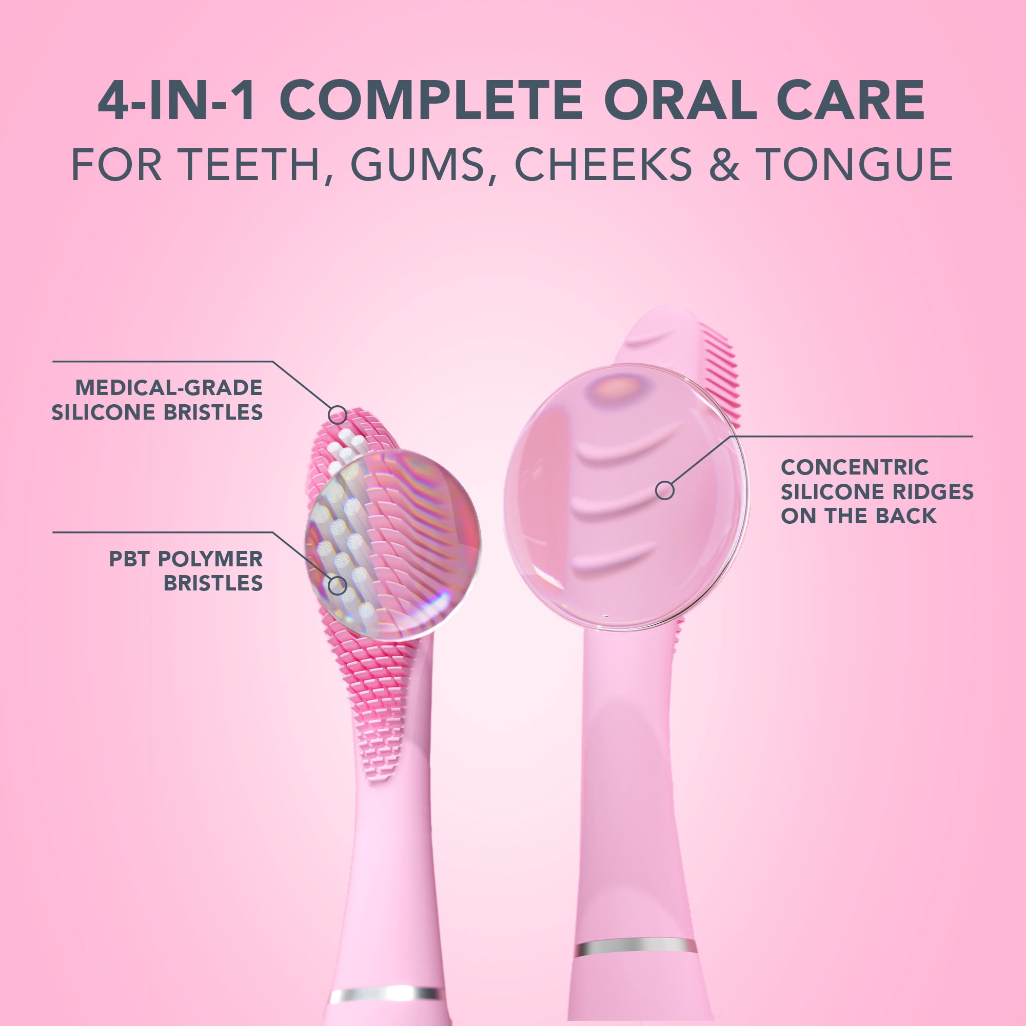 FOREO ISSA 3 Electric Toothbrush Bundle with 4-in-1 Ultra-Hygienic Silicone Cleaning and 2 Brush Heads, Pink