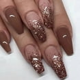 thumbnail image 1 of SINHOT Coffin Press on Nails Uñas postizas de bailarina mediana Pegamento brillante en las uñas Uñas acrílicas degradadas marrones con purpurina marrón Diseños de uñas postizas 24 piezas, 1 of 5