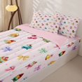 thumbnail image 3 of Homewish Kids Princess Ribbon Zipper Twin Comforter Sets with Fitted Sheet and 2 Pillowcases, Pink Cartoon Cake Zipper Bedding Set, Pink Reversible, 4 Pieces, 3 of 6
