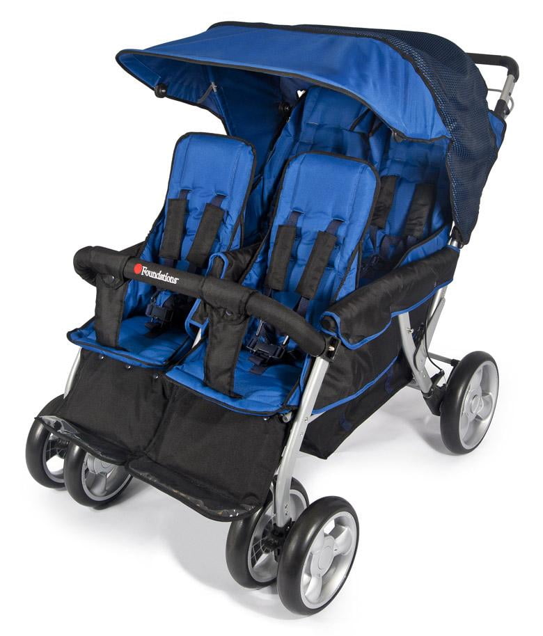 Foundations Quad LX 4 Passenger Folding Stroller with Extra Large Canopy, Blue