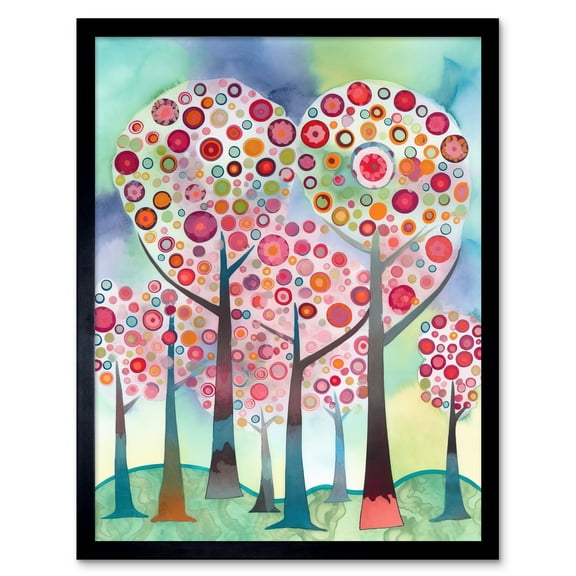 Kandinsky Inspired Trees Blooming In Spring Folk Art Watercolour Painting Art Print Framed Poster Wall Decor 12x16 inch