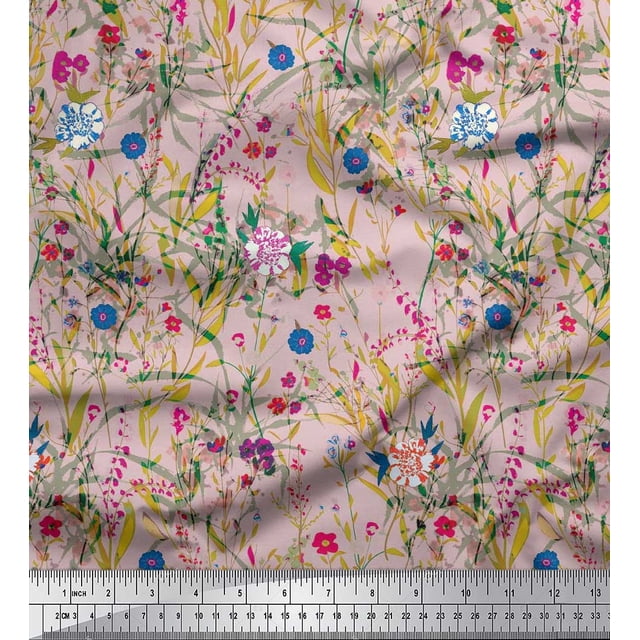 Soimoi Pink Rayon Fabric Leaves & Floral Print Sewing Fabric BTY 42 Inch Wide