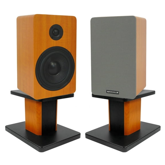 (2) Rockville RockShelf 58C Wood 5.25" Home Bookshelf Speakers 8" Wood Stands