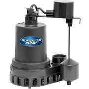 Superior Pump 92372 1/3 HP Thermoplastic Submersible Sump Pump with Vertical Float Switch, Black